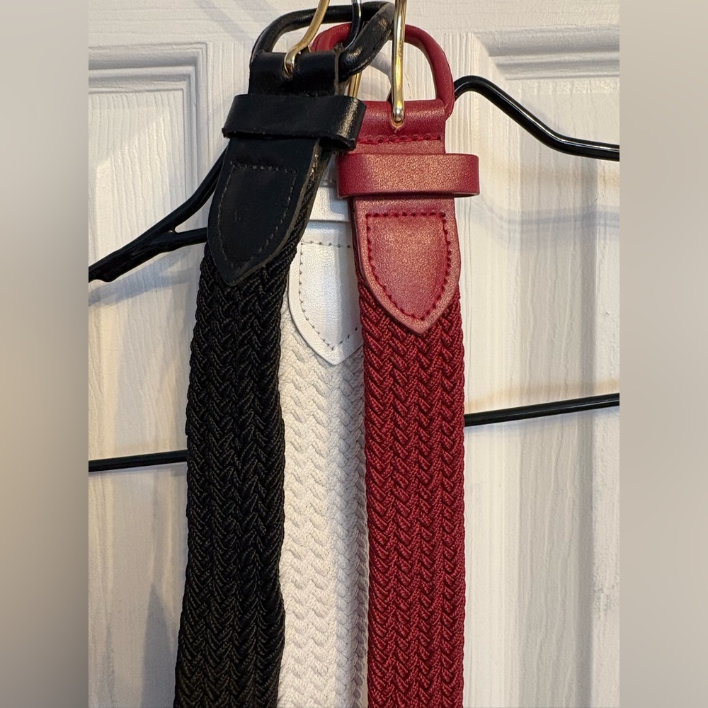 Braided Women’s Belt Bundle - Black, White & Burgundy